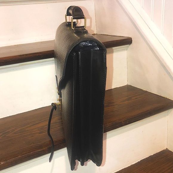 LOUIS VUITTON Black EPI Leather Serviette Ambassador Briefcase Tote Bag & Key - Picture 6 of 17